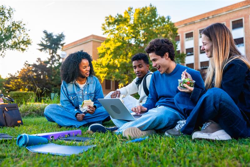 Students enjoying campus food services